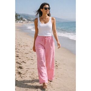 Charter Club 100% Linen Pants Pink 2X Wide Leg Elastic Waist
